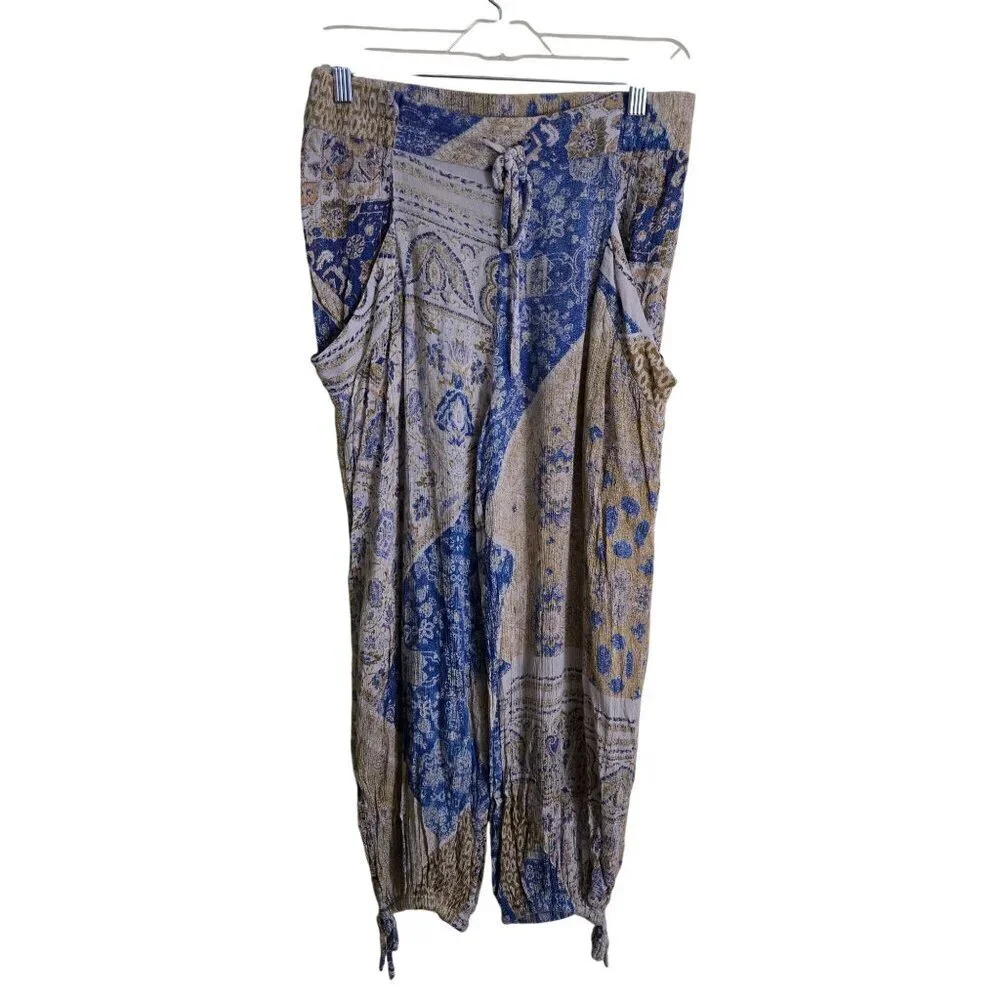 Free People Begonia Balloon Haram Pants Icy Blue Combo Pockets Size S